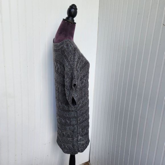 Express Brown Mohair Fuzzy Short Sleeved Metallic Thread Tunic Sweater Dress M - Picture 6 of 13